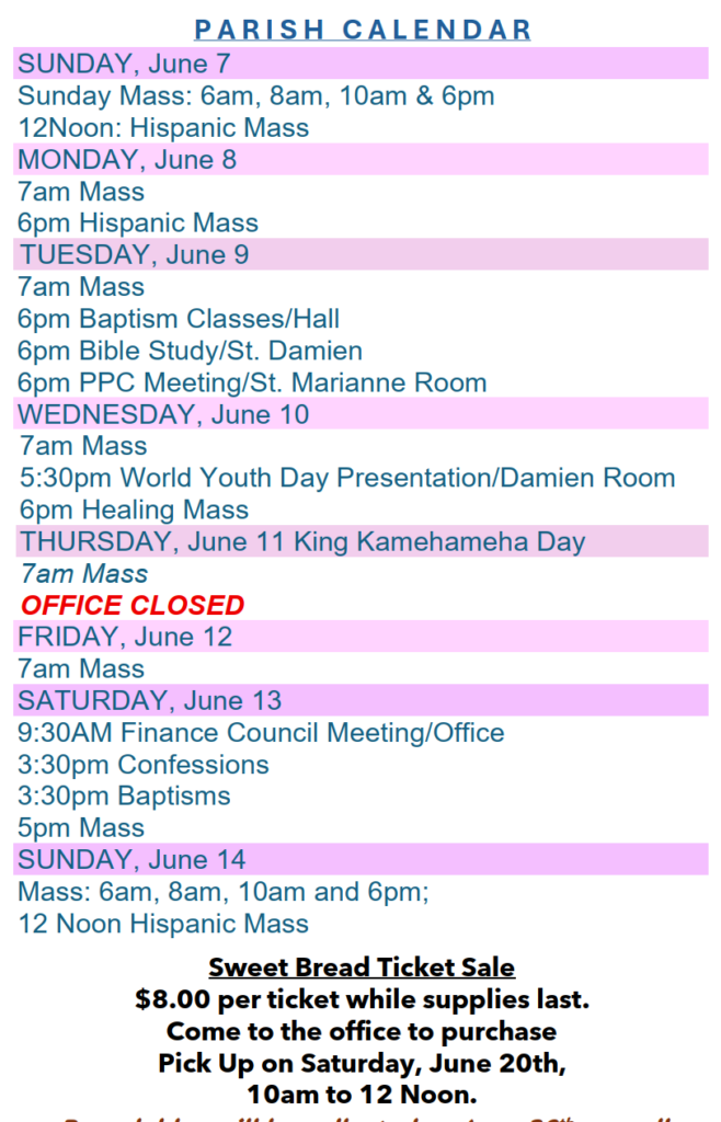 Christ The King Parish Calendar June 7, 2026