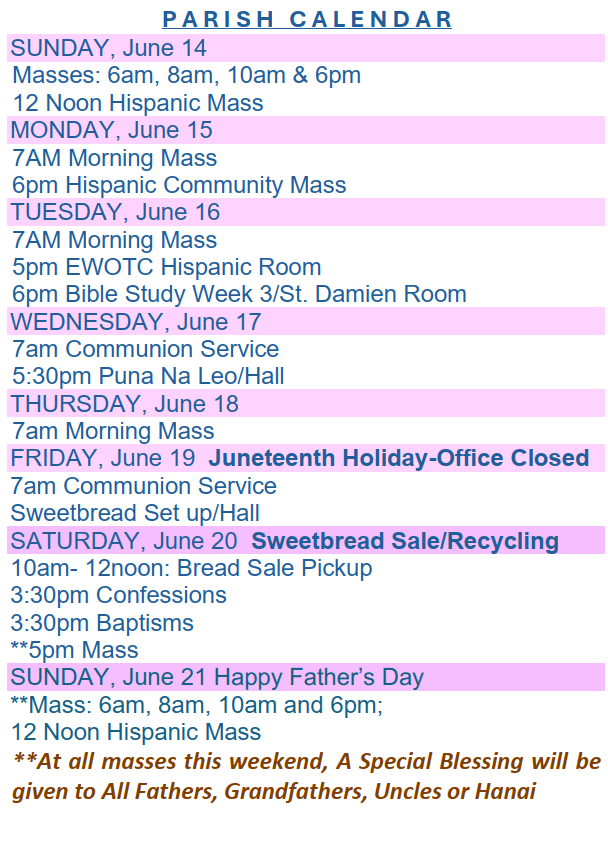 Christ The King Parish Calendar June 14, 2026