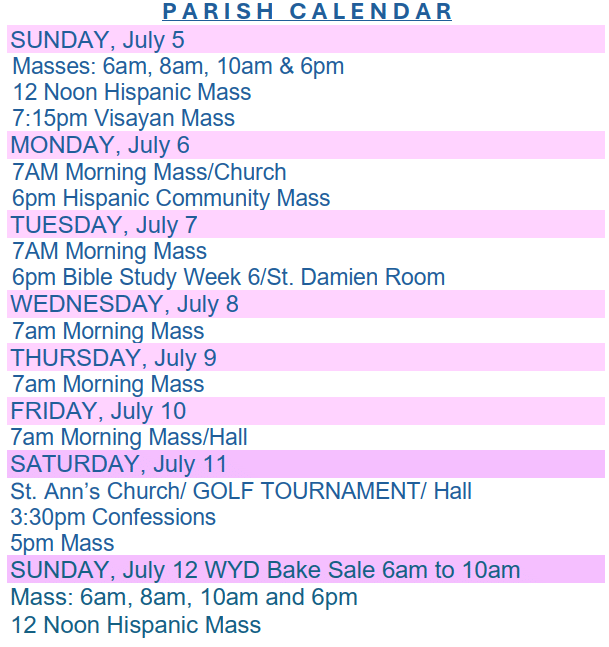 Christ The King Parish Calendar July 05, 2026