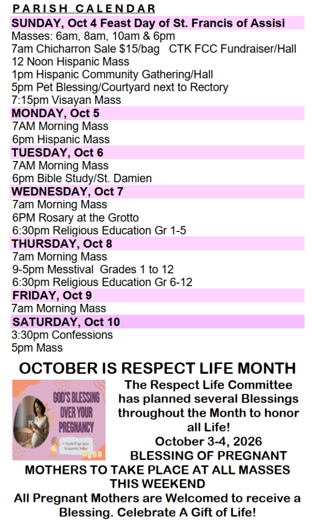 Christ The King Parish Calendar October 04 2026